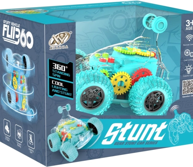 RC auto transparentní zelené kaskadérské s LED a zvukem
