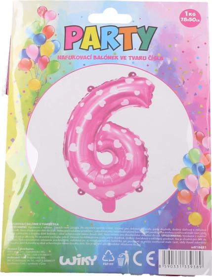 Roza napihljiv balon s srčki – Číslo 6