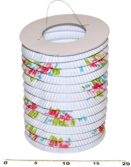 Papírový lampion válec Bílá s květy 15 cm
