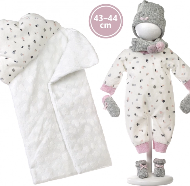 Obleček pro panenku New Born 43–44 cm, 5dílná sada s podložkou