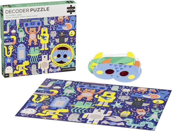 Petit Collage puzzle Příšerky 100 dílků s 3D maskami