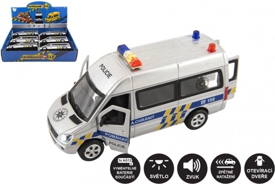 Policejní auto se světlem a zvukem, 15 cm, kov/plast, na zpětné natažení