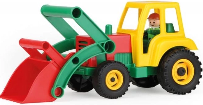 Barevný plastový traktor s přední lžící