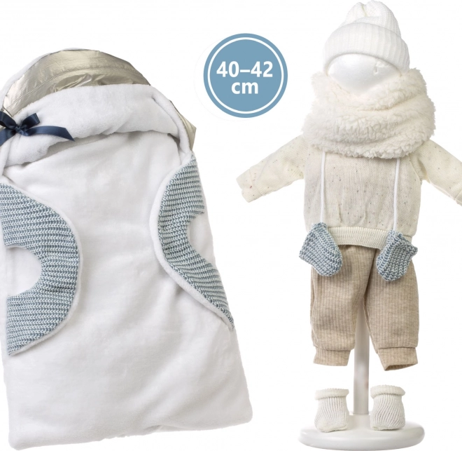 Obleček pro panenku NEW BORN 40–42 cm – 6dílná sada s přenosnou podložkou