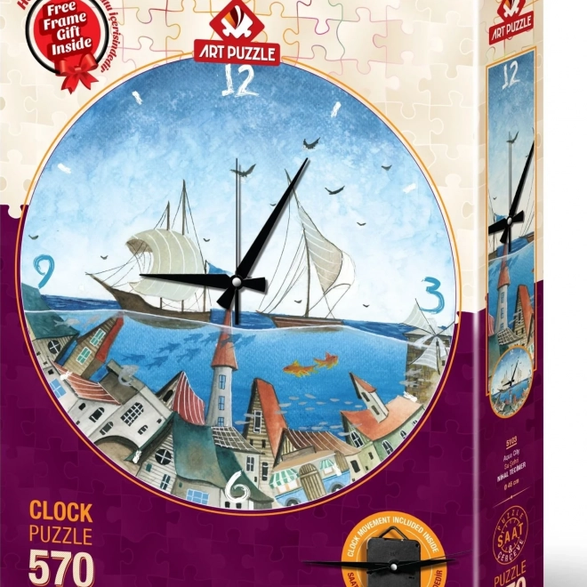 Puzzle hodiny Město pod hladinou 570 dílků s rámem