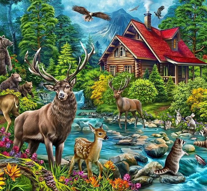 Puzzle Chata s červenou střechou 2000 dílků