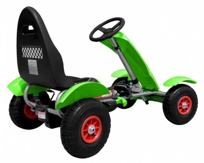 Závodní šlapací motokára XL pro děti 3+ Zelená + Nafukovací kola + Nastavitelné sedadlo + Volnoběh
