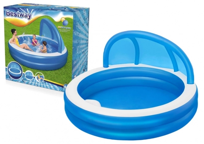 BESTWAY Rodinný nafukovací bazén se stříškou 241x140 cm + opravná záplata