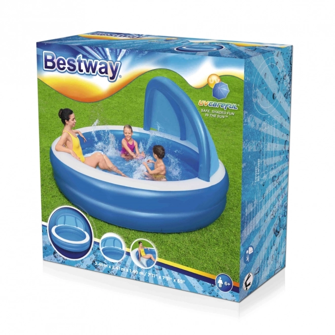 BESTWAY Rodinný nafukovací bazén se stříškou 241x140 cm + opravná záplata