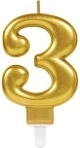 Narozeninová svíčka číslo 3 zlatá, 9,3 cm