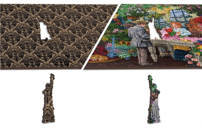 Dřevěné puzzle Květinářství 2v1