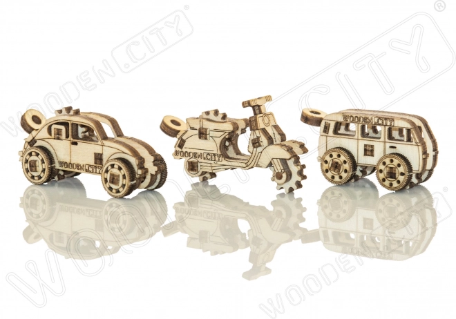 Dřevěné 3D puzzle mini sada Widgets: Historická vozidla