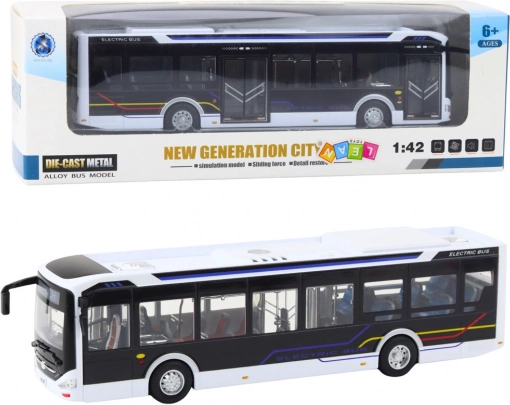 Kovový městský autobus se světly a zvuky 1:42 bílý