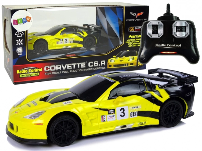 Sportovní auto R/C 1:24 Corvette žluté C6.R 2.4 G světla