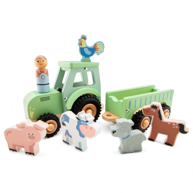 Dřevěný traktor s valníkem a zvířátky