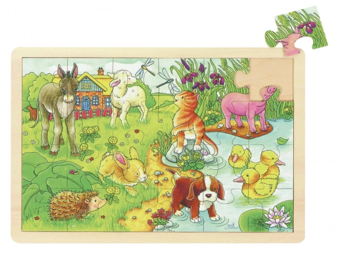 Dřevěné puzzle Mláďata na statku 24 dílků