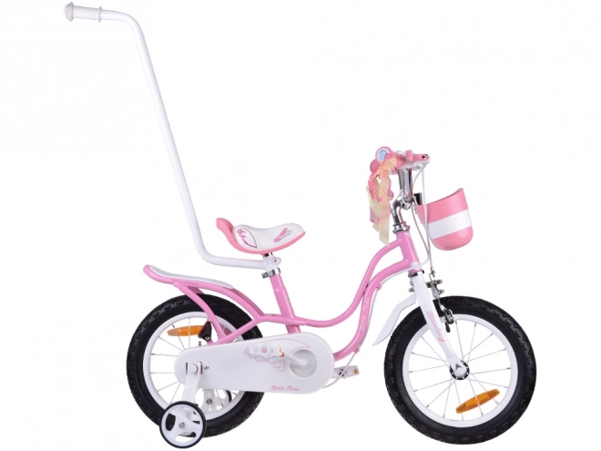 Dětské kolo RoyalBaby Little Swan 14" pro dívky s košíkem a postranními kolečky – Růžová
