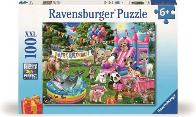 Puzzle zvířecí narozeninová párty XXL 100 dílků