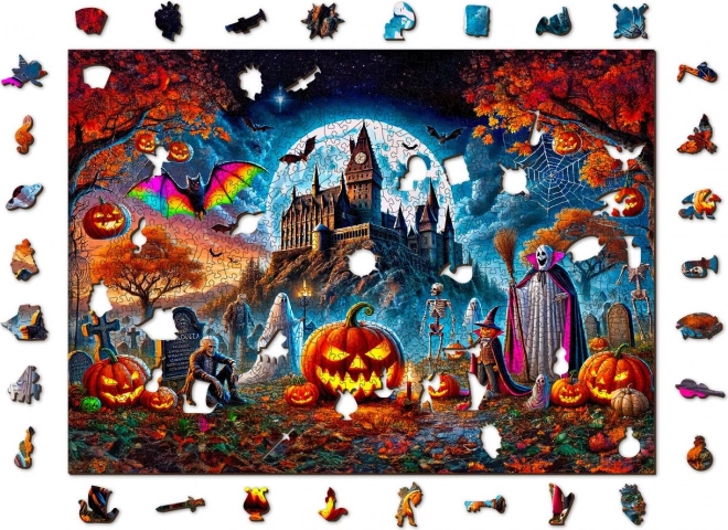 Dřevěné puzzle halloweenská dýně