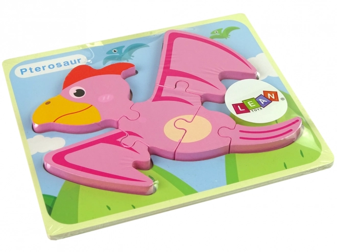 Dřevěné puzzle Dinosaurus Pterodaktyl Růžová Pliosaurus Modrá