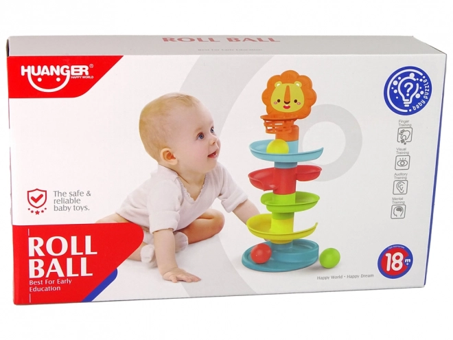 Edukativní skluzavka pro míčky, 5 úrovní, lev a koš