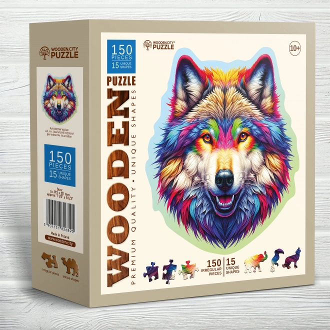 Dřevěné puzzle Duhový vlk 150 dílků