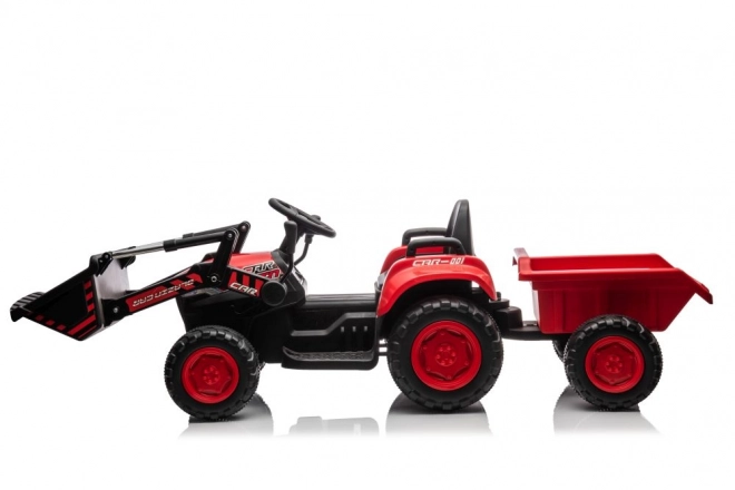 Dětský červený traktor s nabíjecím akumulátorem a lžící