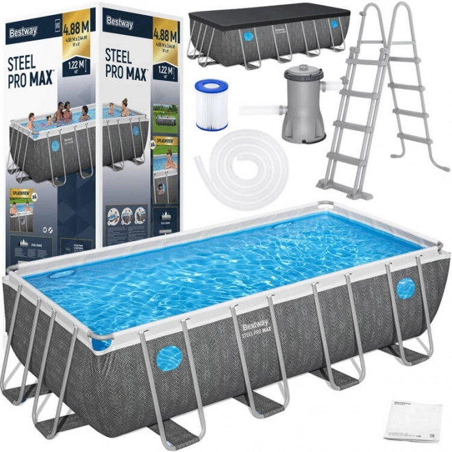 Obdélníkový bazén Bestway Steel Pro Max Splashview 488x244x122 cm šedý ratan