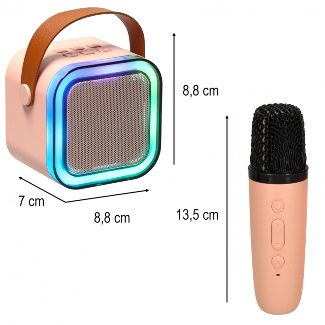 Karaoke set 2 mikrofony + přenosný reproduktor BLUETOOTH USB LED růžová