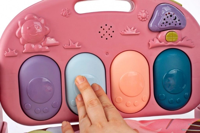 Růžová vzdělávací hrací deka s piano a chrastítky