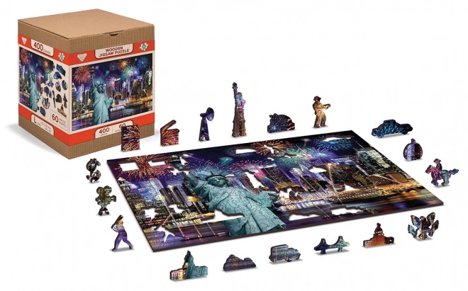 Dřevěné puzzle New York v noci