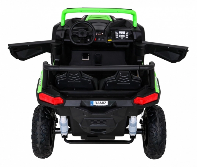 Silná závodní čtyřkolka buggy pro 2 děti Zelená + Střídavý motor + Nafukovací kola + LED audio