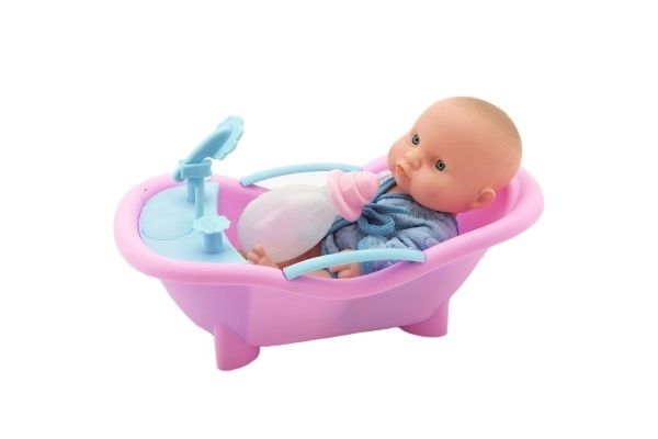 Miminko pevné tělo ve vaničce s doplňky plast 20cm asst 3 barvy v síťce