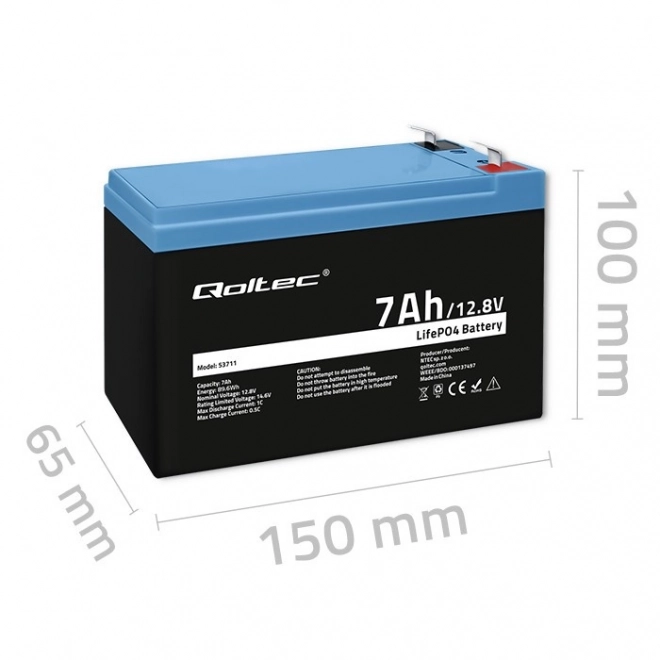 Lithium-železo-fosfátová baterie LiFePO4 | 12,8V | 7Ah | 89,6Wh | BMS