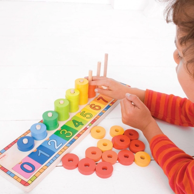 Bigjigs Toys dřevěná deska s číslovanými kroužky