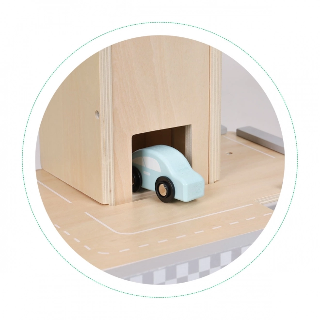 ECOTOYS Velká dřevěná garáž s výtahem a autíčky