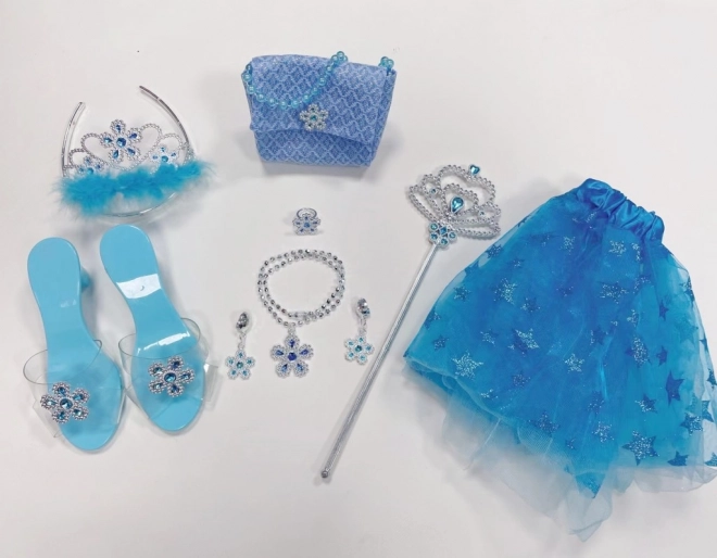 Modrý princeznovský set – sukýnka, pantoflíčky a kabelka