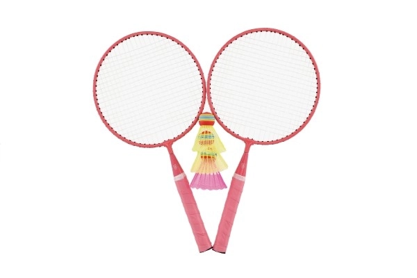 Badminton sada dětská kov/plast 2 pálky + 3 košíčky 2 barvy v síťce 23x45x6cm