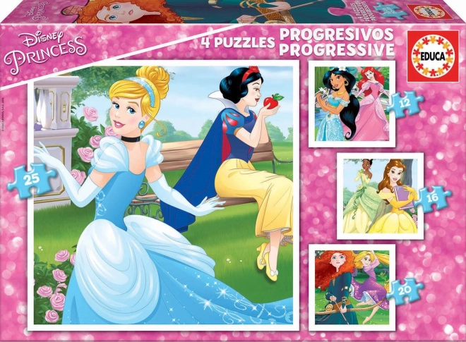 EDUCA Puzzle Disney princezny 4v1 (12,16,20,25 dílků)