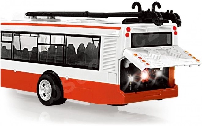 Modrý autobus hlásící zastávky česky 28 cm