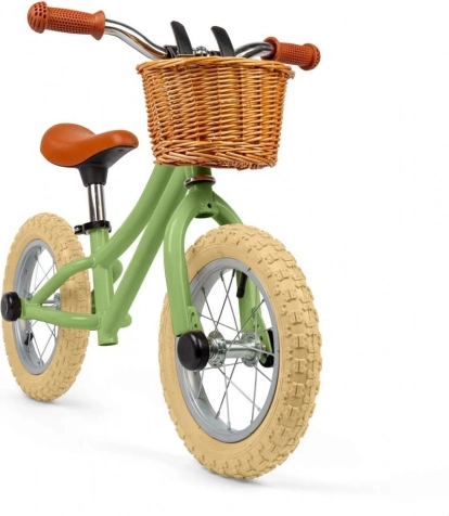 Balanční odrážedlo BIGJIGS TOYS zelené s proutěným košíkem