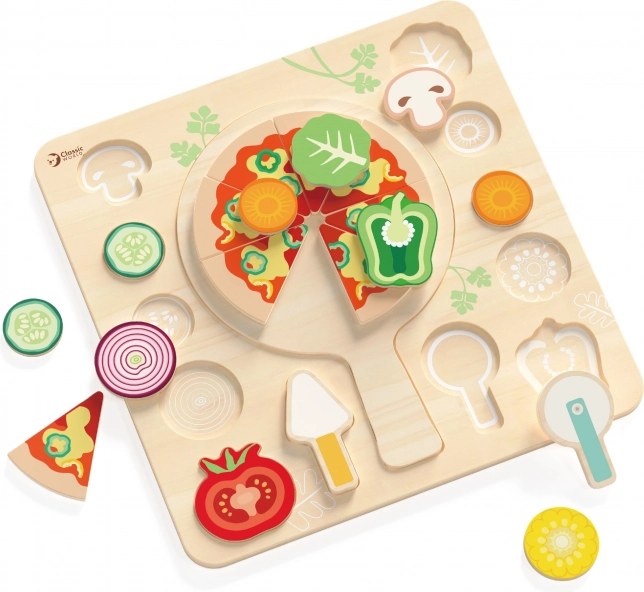 CLASSIC WORLD Dřevěná pizza na krájení, puzzle 22 dílů