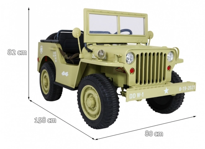 Retro vojenské auto pro děti s 4x4 pohonem, místem pro 3 a EVA kola