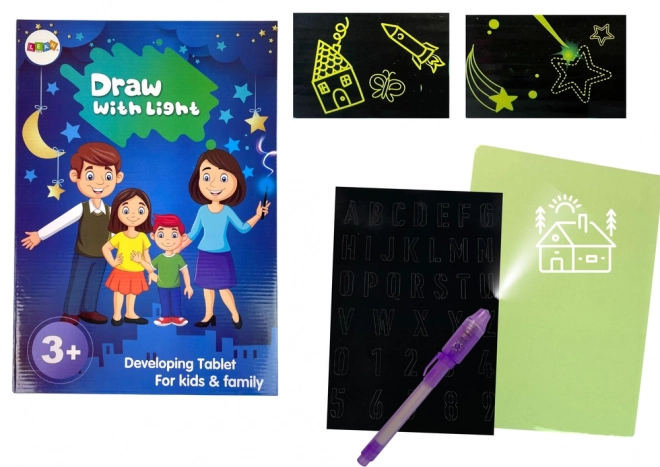Magický tablet na kreslení světlem, grafika a písmena