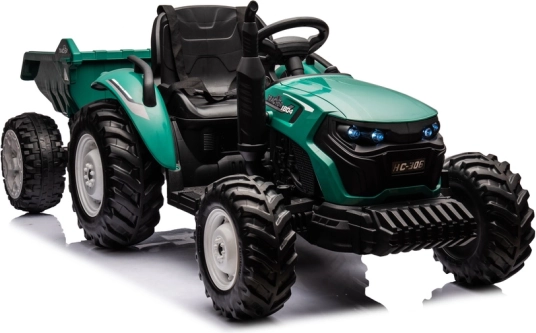 Traktor na akumulátor s přívěsem tmavě zelený 24V