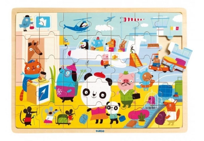 DJECO dřevěné puzzle letiště 35 dílků