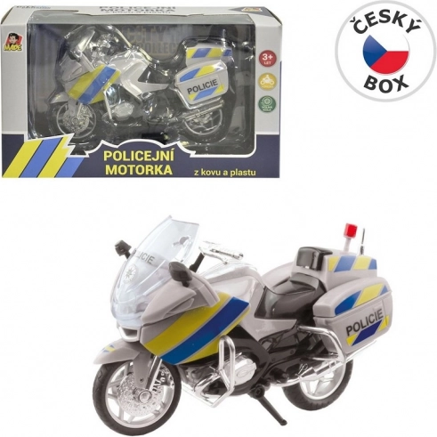 Policejní motorka kovová 18 cm stříbrná