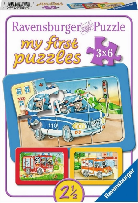 Moje první puzzle – zásahová vozidla se zvířátky za volantem 3×6 dílků RAVENSBURGER