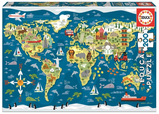 Mapa světa EDUCA 200 dílků puzzle