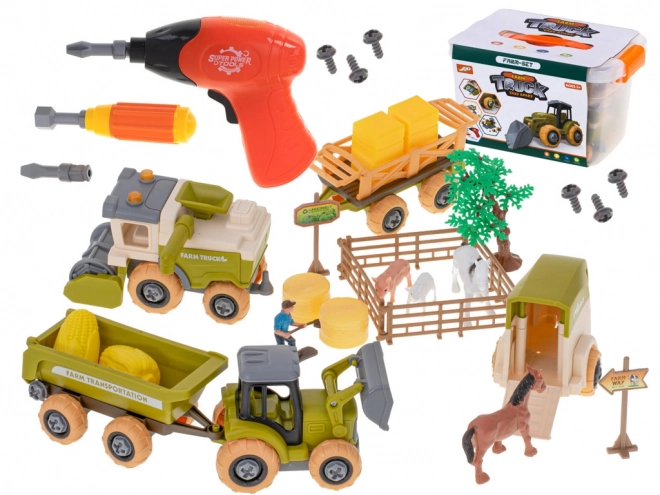 Farmářská sada s traktory a domácími zvířátky